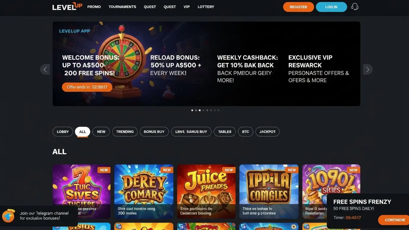 Promotional banners and bonus offers in AUD with urgency elements.